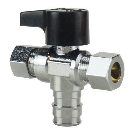 Apollo Expansion Pex 1/2 in. Chromed Brass PEX-A Barb x 3/8 in. Compression Dual Outlet Quarter-Turn Angle Stop Valve EPXVT123838C